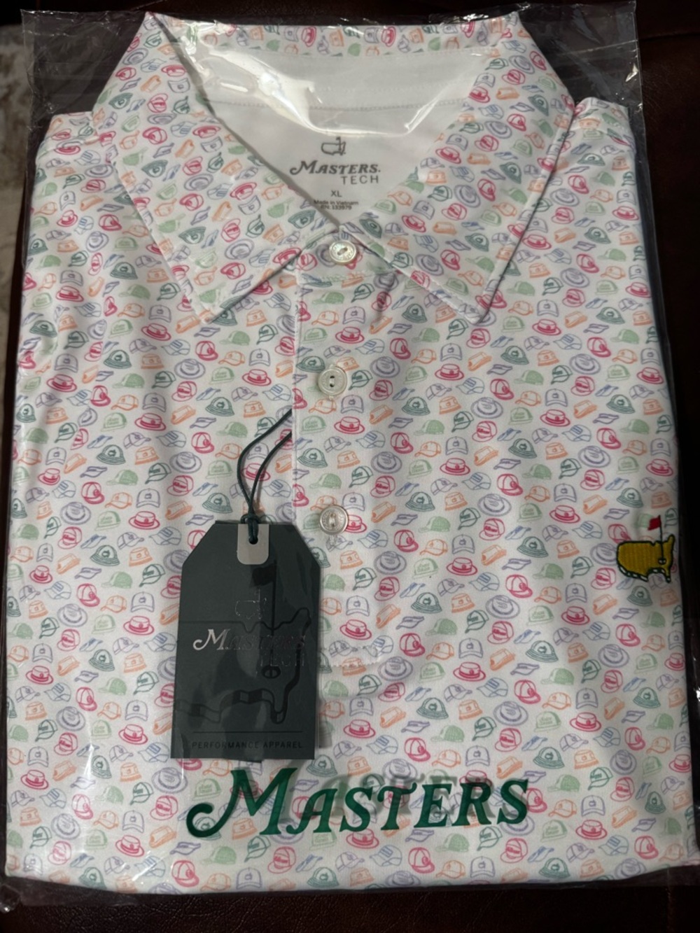 Masters Tech Men’s White Printed Polo Shirt Multi-Color Hat Pattern Size XL 2026